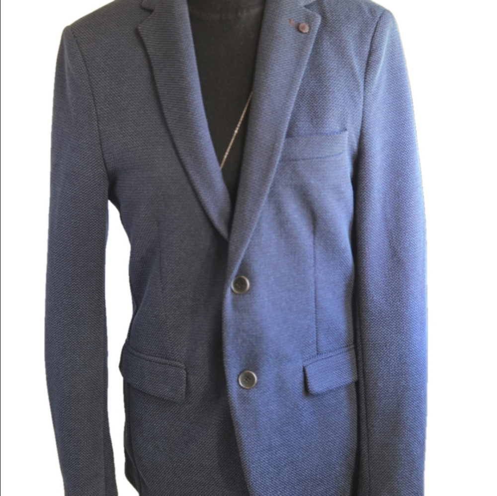 Mens ZARA Size US 40R Navy Blue Wool Sport Coat Blazer Jacket